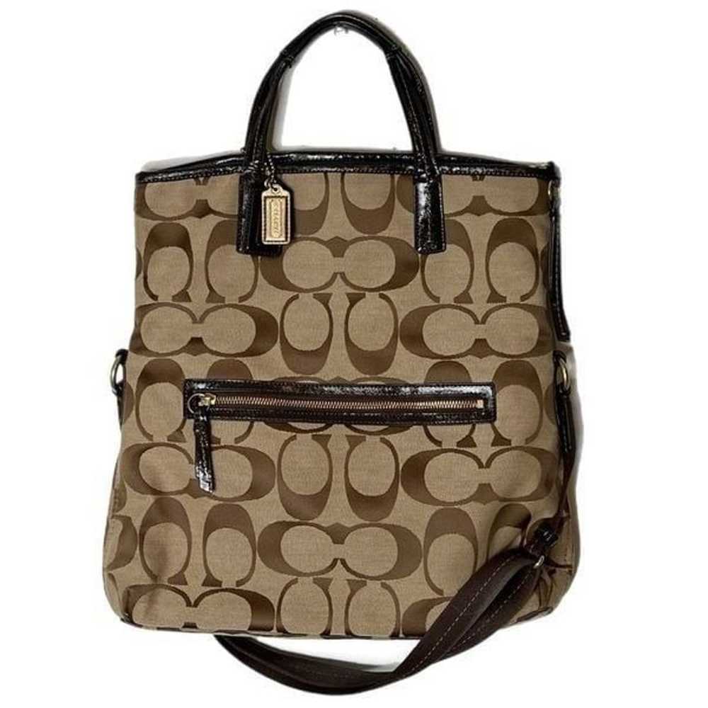 Coach Fold Over Signature Stripe Tote Shoulder Bag - image 2