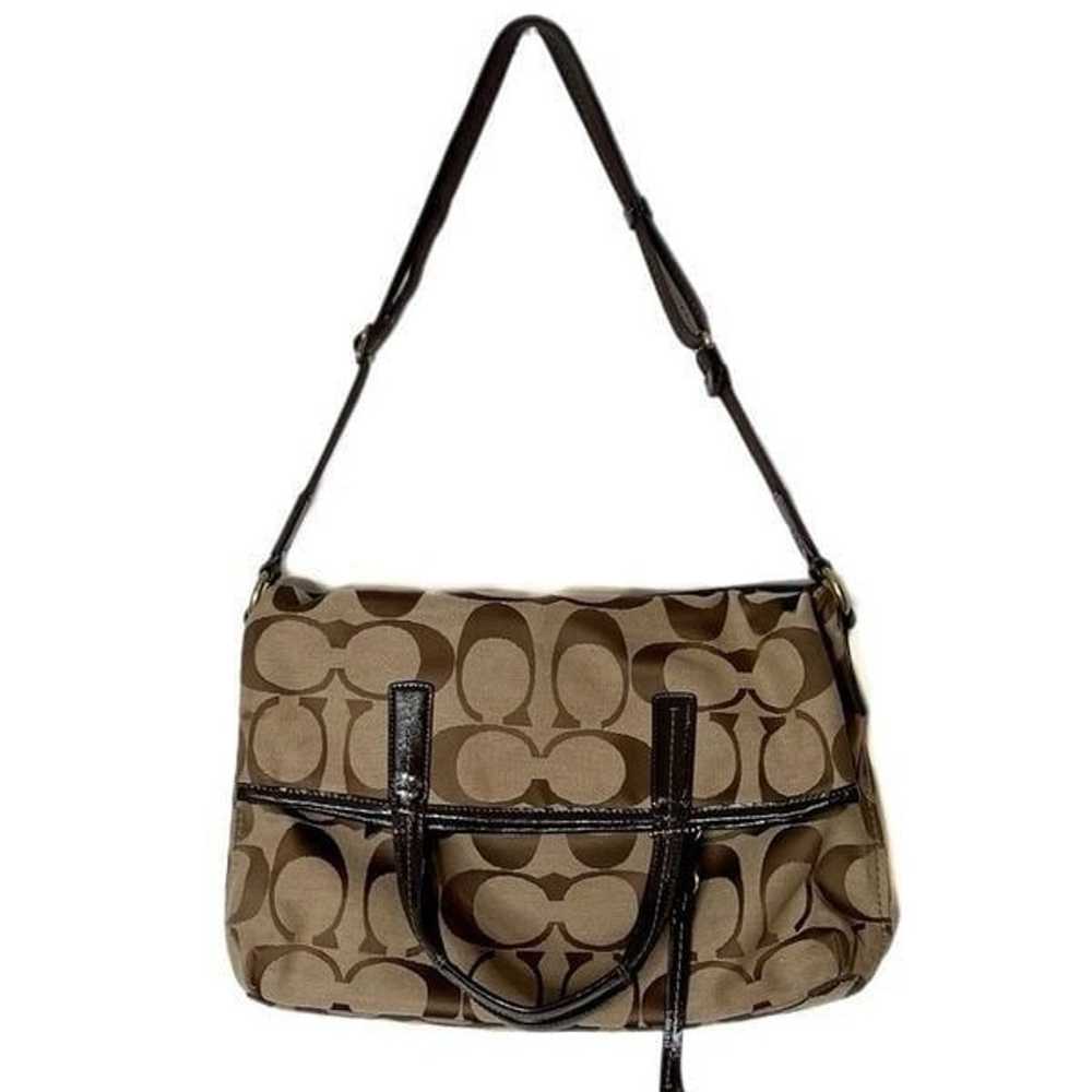 Coach Fold Over Signature Stripe Tote Shoulder Bag - image 3