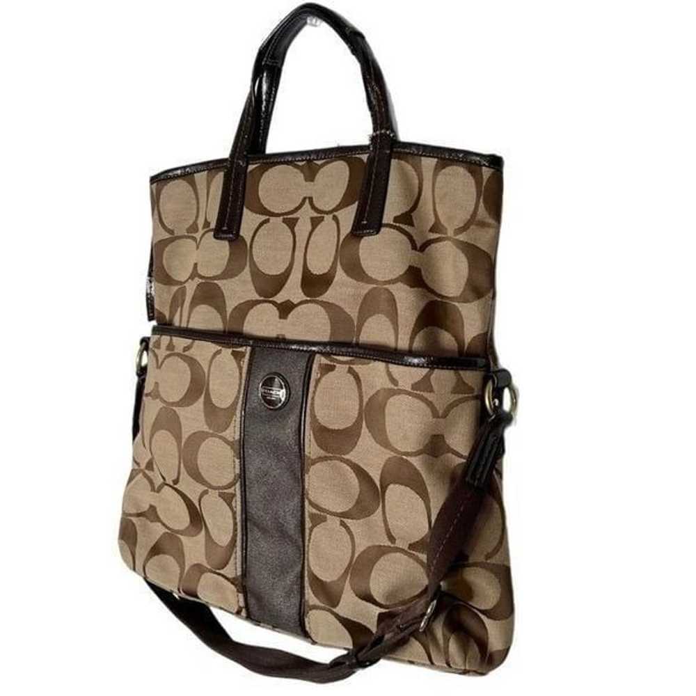 Coach Fold Over Signature Stripe Tote Shoulder Bag - image 8