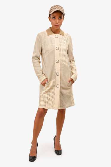 DROMe Cream Laser Cut Leather Button-Down Coat Siz