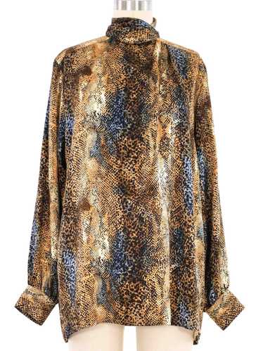 Escada Animal Printed High Neck Silk Blouse