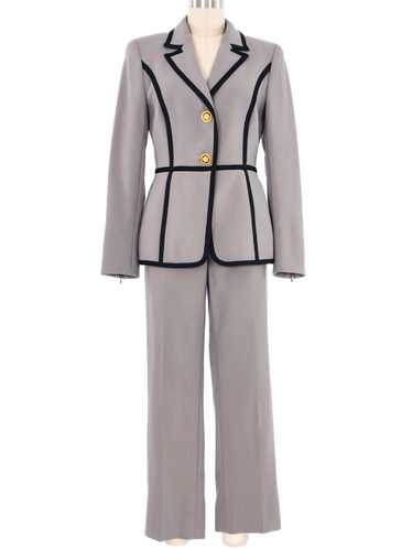 Escada Contrast Trimmed Gray Pant Suit