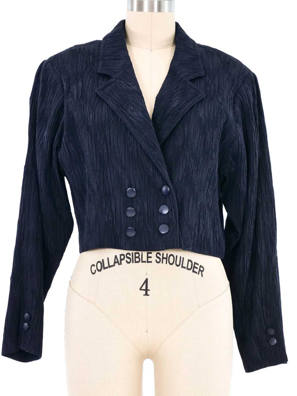 Escada Navy Crinkled Cropped Blazer - image 1