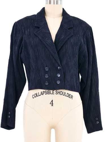 Escada Navy Crinkled Cropped Blazer