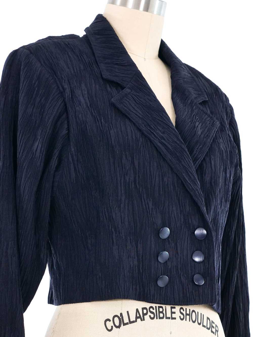 Escada Navy Crinkled Cropped Blazer - image 2