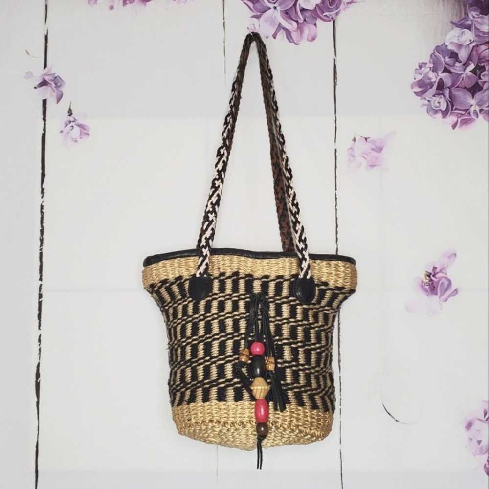 Patricia Nash Maya Straw Woven Bucket Shoulder Bag - image 3