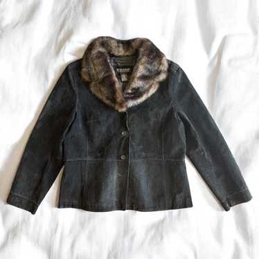 Vintage DIALOGUE Black Suede Leather Jacket with F