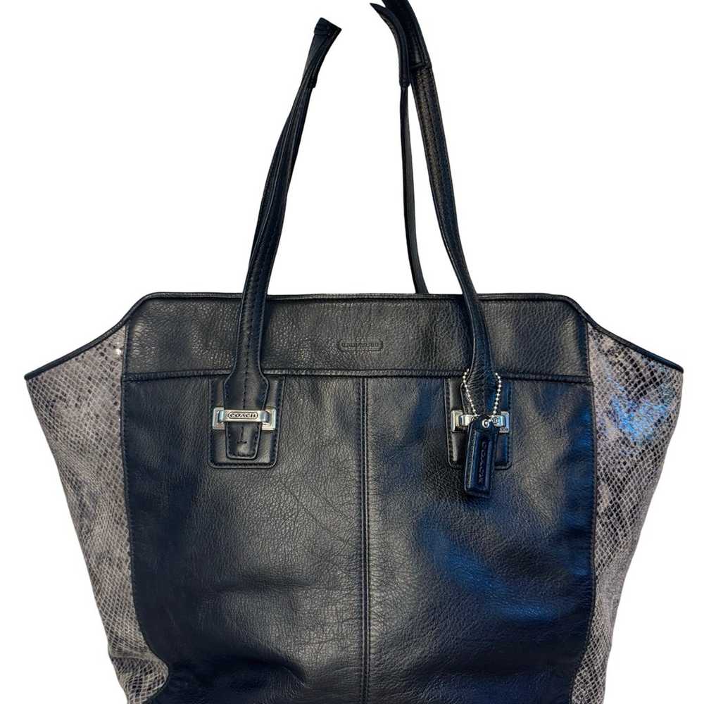 Coach Taylor Tote Black Leather & Grey Embossed S… - image 1