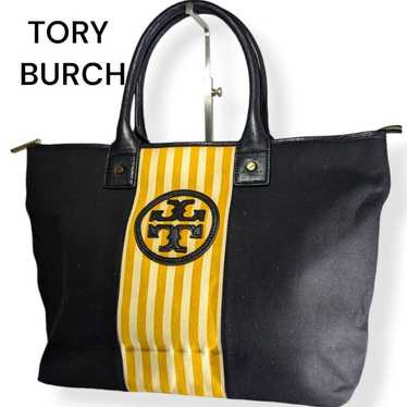 Tory Burch Handbag Tote Cotton Leather Black Yello