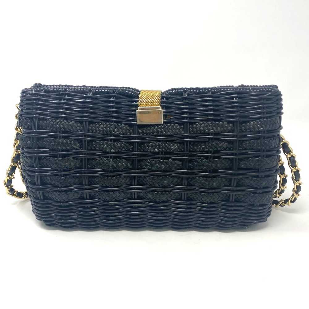 Vintage Black woven handbag purse with gold mesh … - image 2