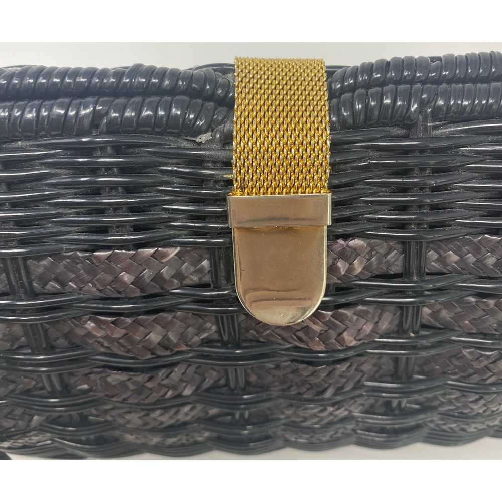 Vintage Black woven handbag purse with gold mesh … - image 3