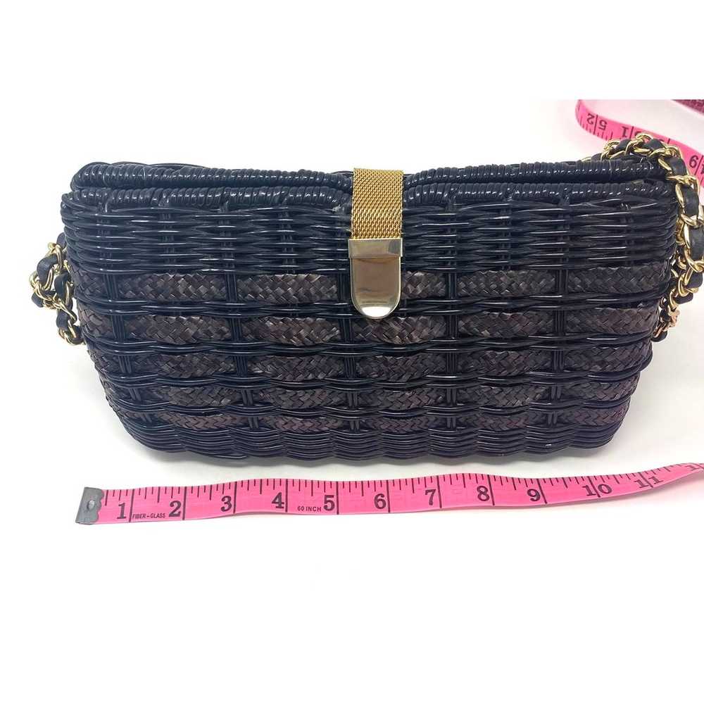 Vintage Black woven handbag purse with gold mesh … - image 6