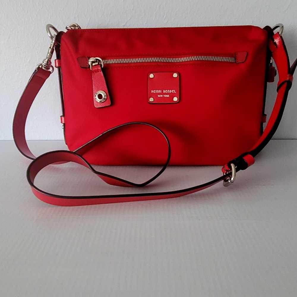 Henri Bendel Red Crossbody Nylon Leather Trim - image 1