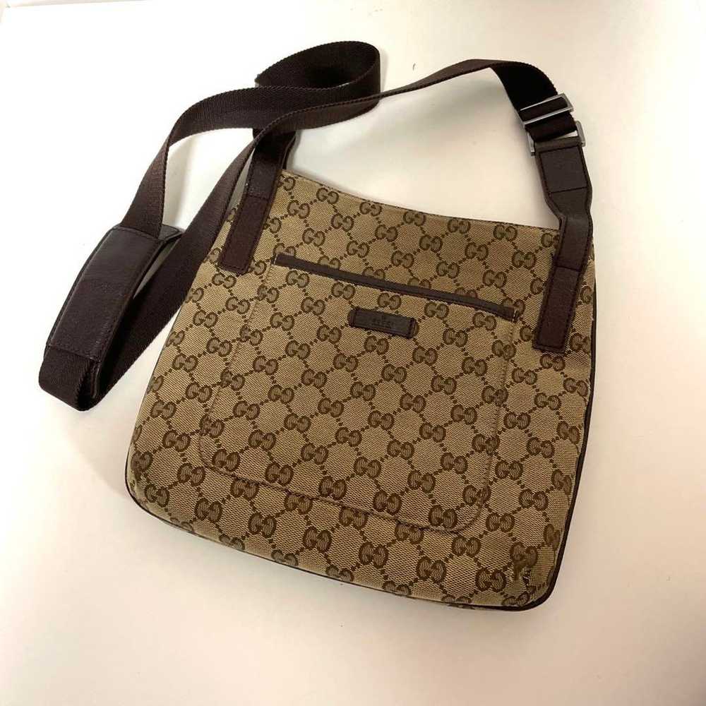 GUCCI GG Canvas Shoulder Bag Crossbody Khaki Beig… - image 1