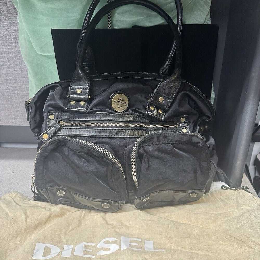 Vintage Diesel Black Canvas Leather Satchel Purse… - image 1