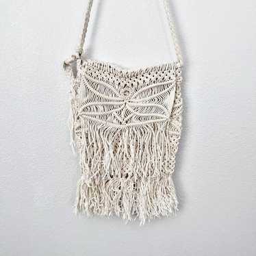 VINTAGE | Cream Ivory Macrame Crochet Knit Fringe… - image 1