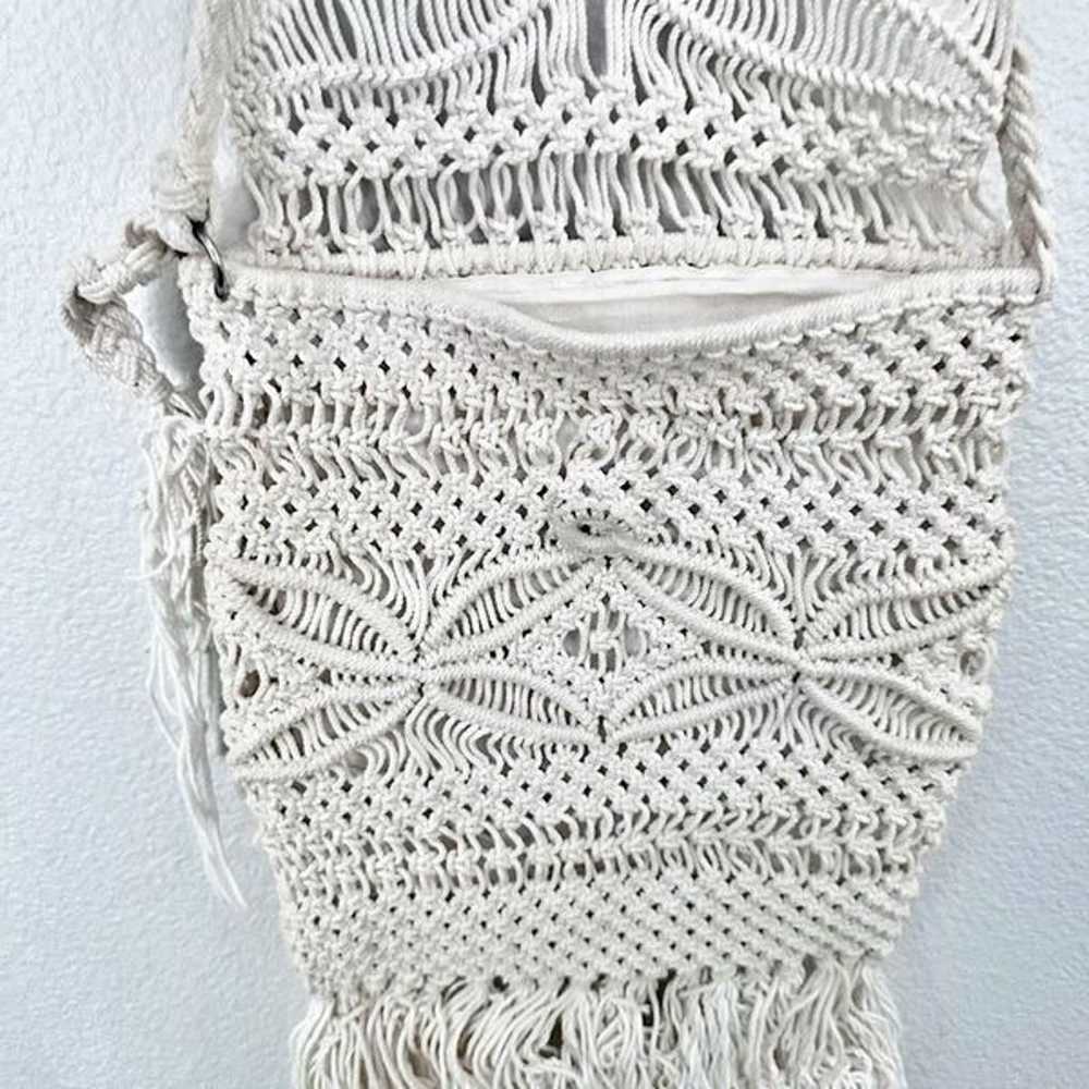 VINTAGE | Cream Ivory Macrame Crochet Knit Fringe… - image 3