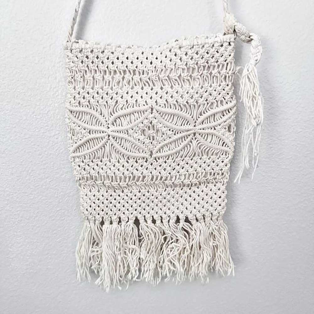 VINTAGE | Cream Ivory Macrame Crochet Knit Fringe… - image 5