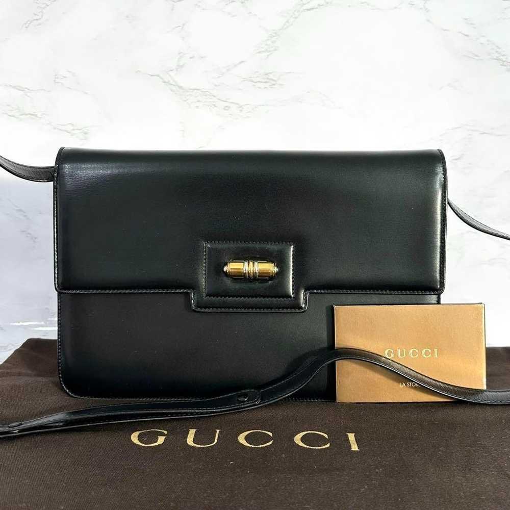 GUCCI Shoulder Bag Turn Lock Black Leather Vintage - image 3