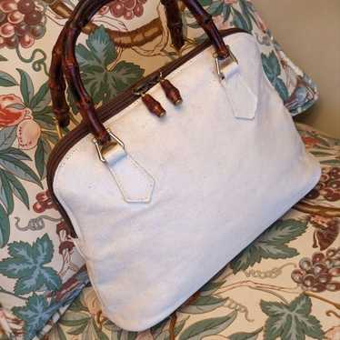 GUCCI Bamboo luxury leather handbag in Noble Whit… - image 1