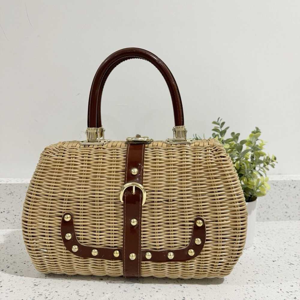 Vintage Woven Rattan Wicker Boho Handbag - image 1