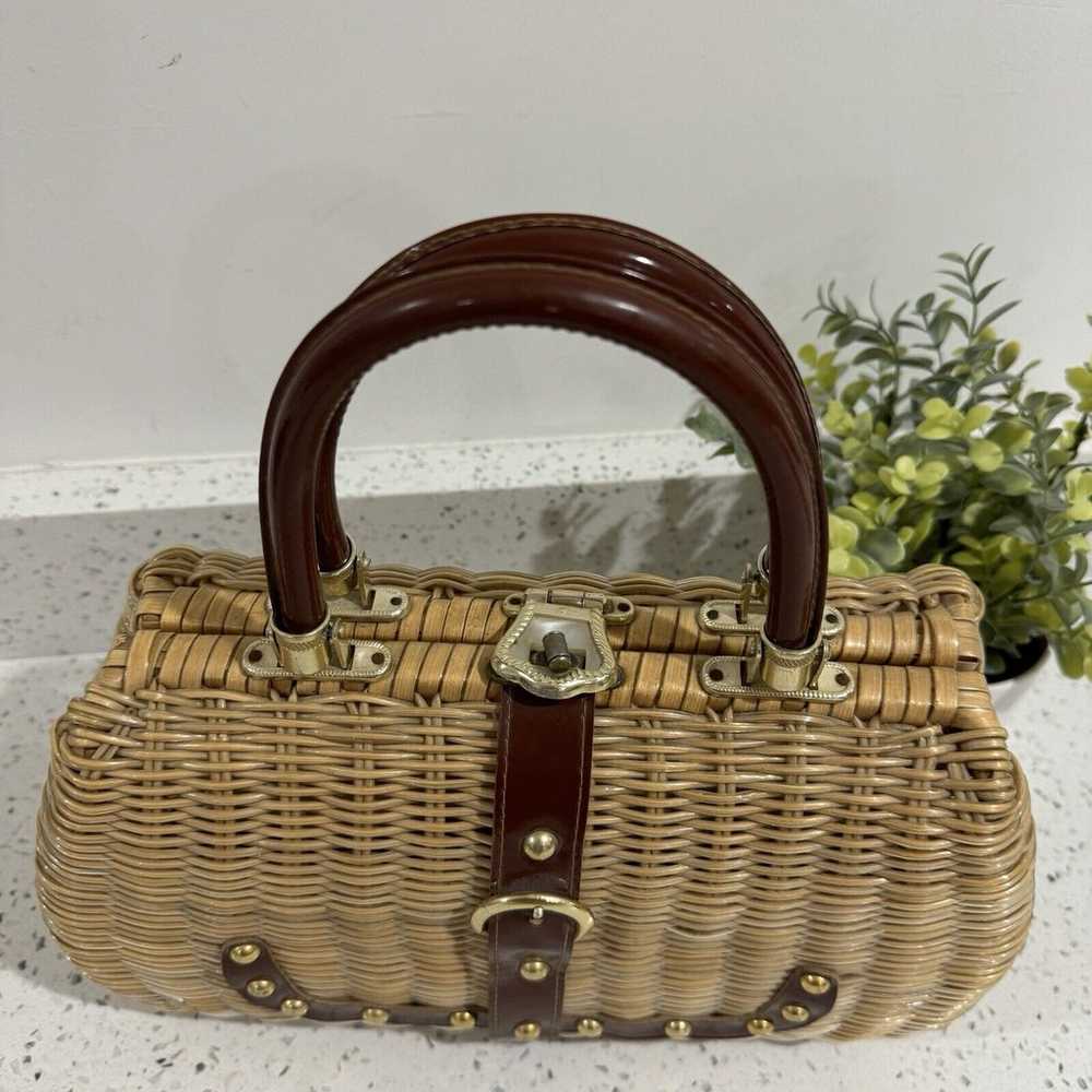 Vintage Woven Rattan Wicker Boho Handbag - image 2