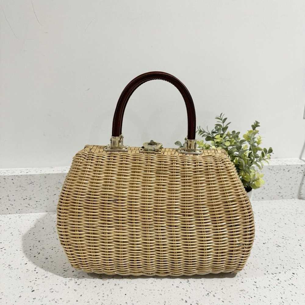 Vintage Woven Rattan Wicker Boho Handbag - image 3