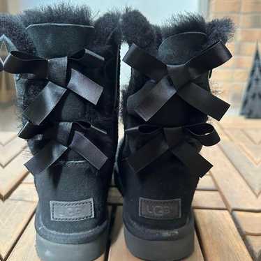 UGG Black Sheepskin Boots with Ribbon