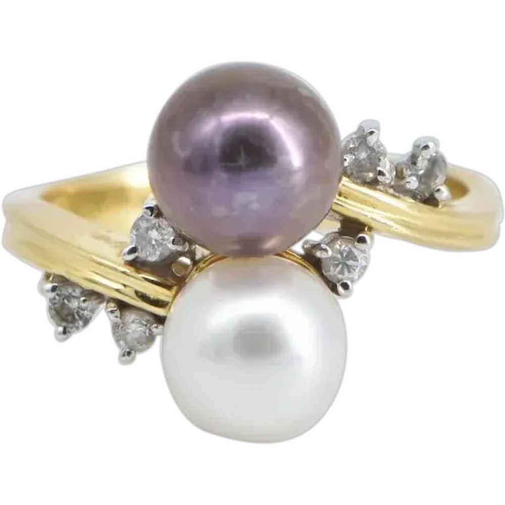 18K Vintage Pearl Diamond Freeform Bypass Ring Si… - image 1