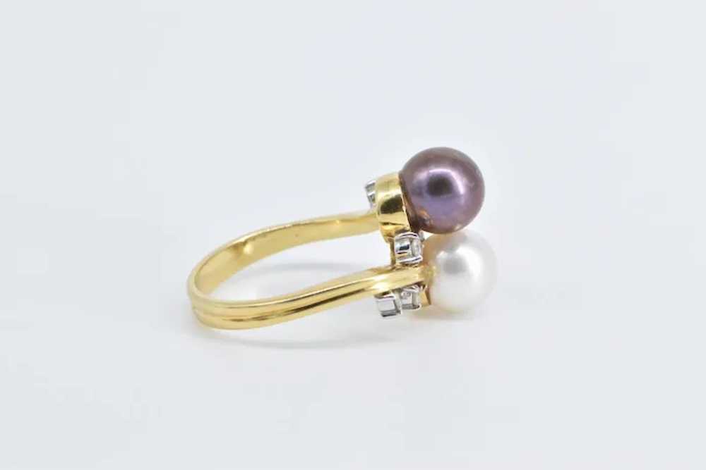 18K Vintage Pearl Diamond Freeform Bypass Ring Si… - image 2