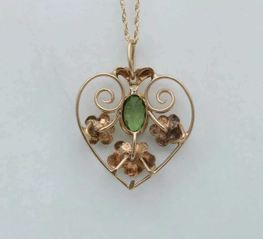 Art Nouveau Heart Flower Peridot Pearl Pendant - image 4