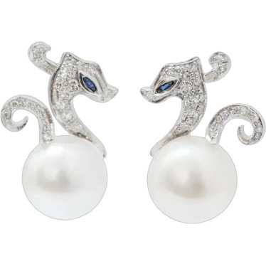 White Cultured  Pearls, Sapphires, Diamonds, 900 … - image 1