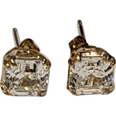 14K Gold CZ Square Cut Earrings