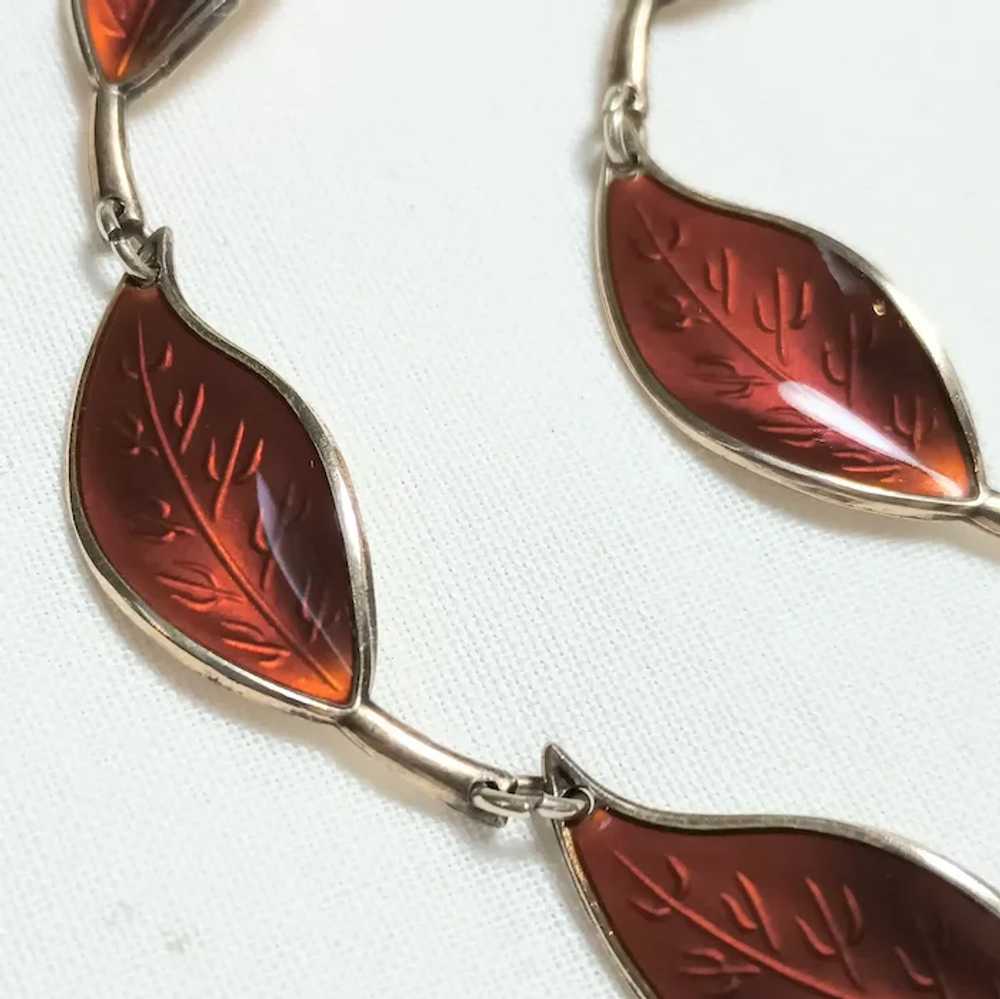 David Andersen sterling red guilloche enamel leaf… - image 2