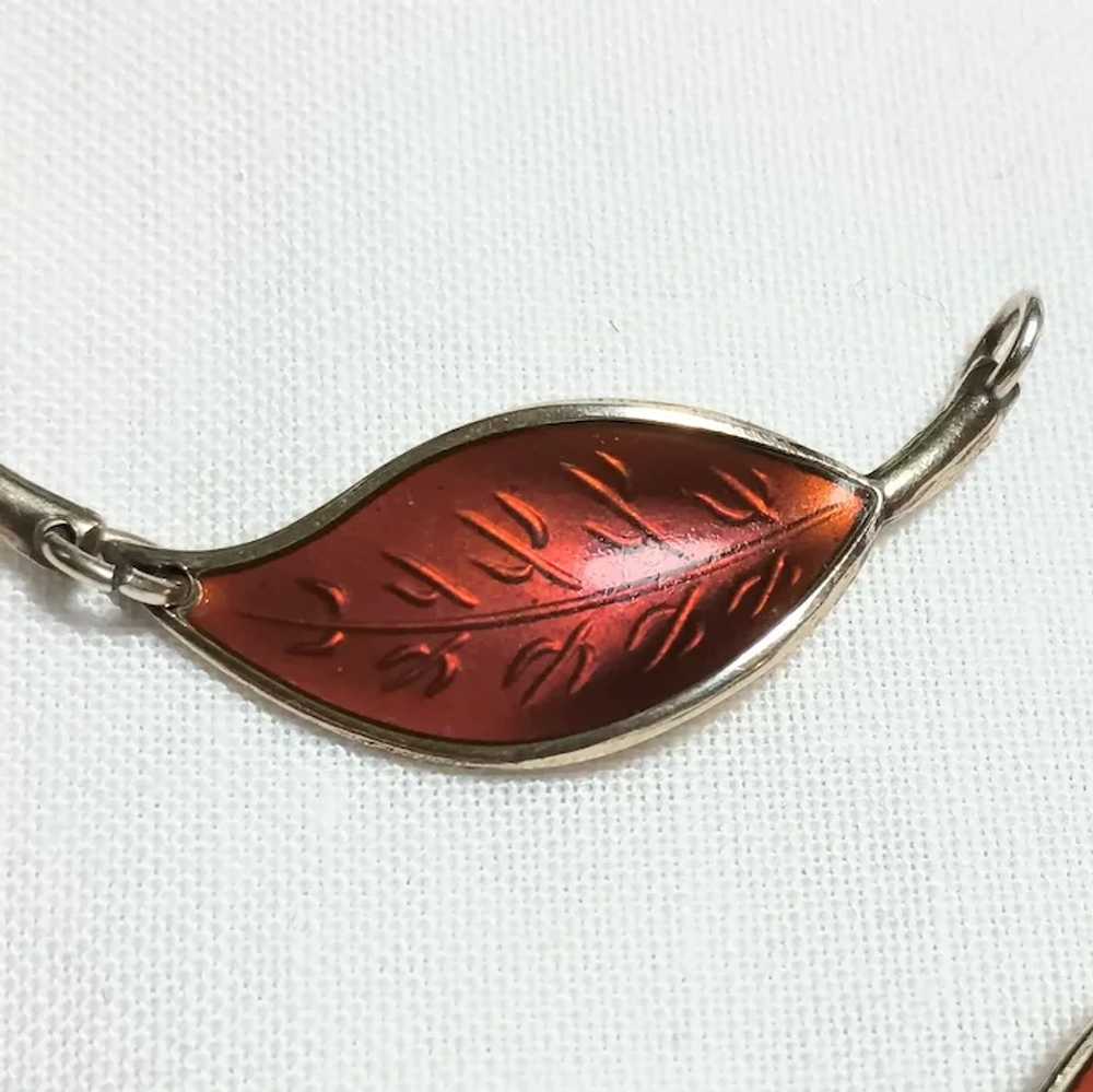 David Andersen sterling red guilloche enamel leaf… - image 3