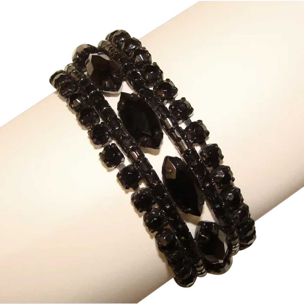 Fabulous BLACK Navette Rhinestone Vintage Bracelet - image 1