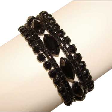 Fabulous BLACK Navette Rhinestone Vintage Bracelet - image 1