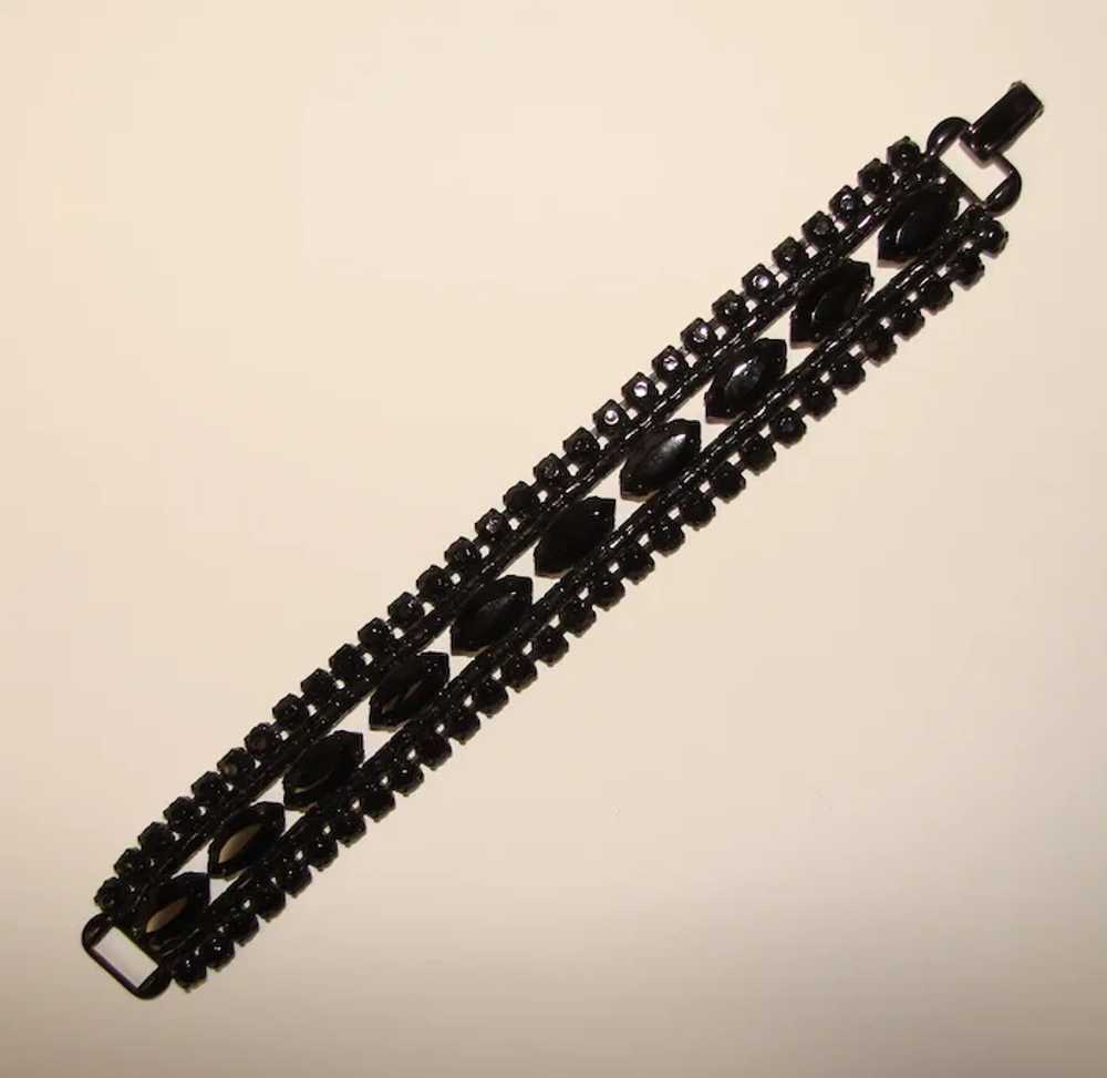 Fabulous BLACK Navette Rhinestone Vintage Bracelet - image 3