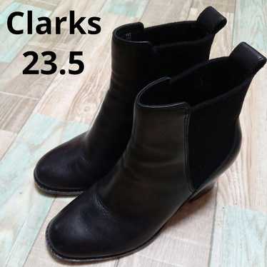 Clarks 23.5 Boots Side Gore Leather Black High Hee