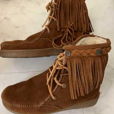 Minnetonka Suede Moccasin Fringe Short Boots - image 1