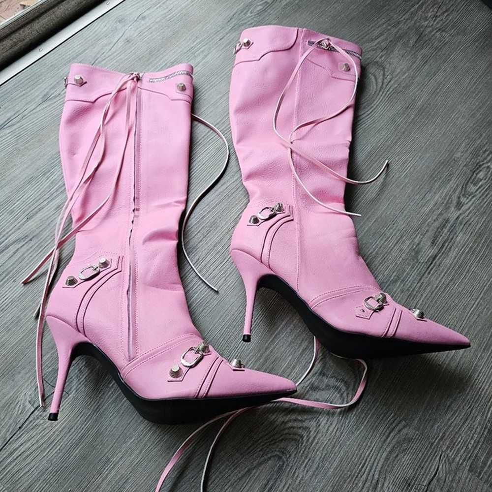 NWOB Size 11 Pink Punk Stilleto Boots - image 1