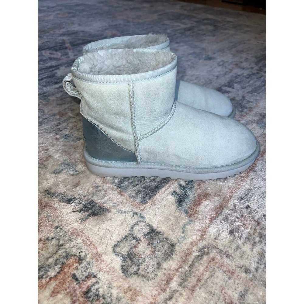 UGG Boots Sz 7 Classic Mini Metallic Iceberg Sued… - image 11