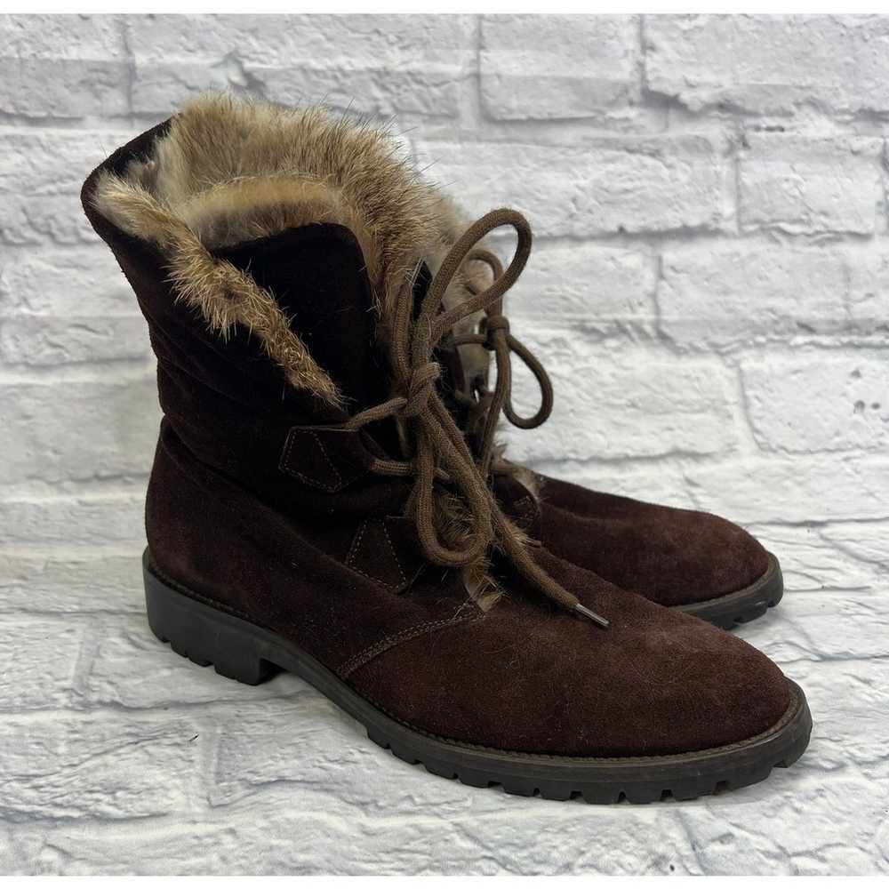 Vintage Vicini Leather Fur Lined Boots Size 9 Bro… - image 1