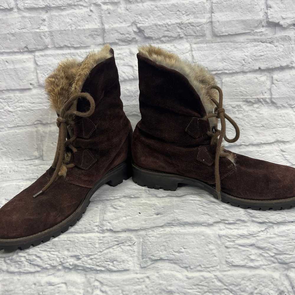 Vintage Vicini Leather Fur Lined Boots Size 9 Bro… - image 3