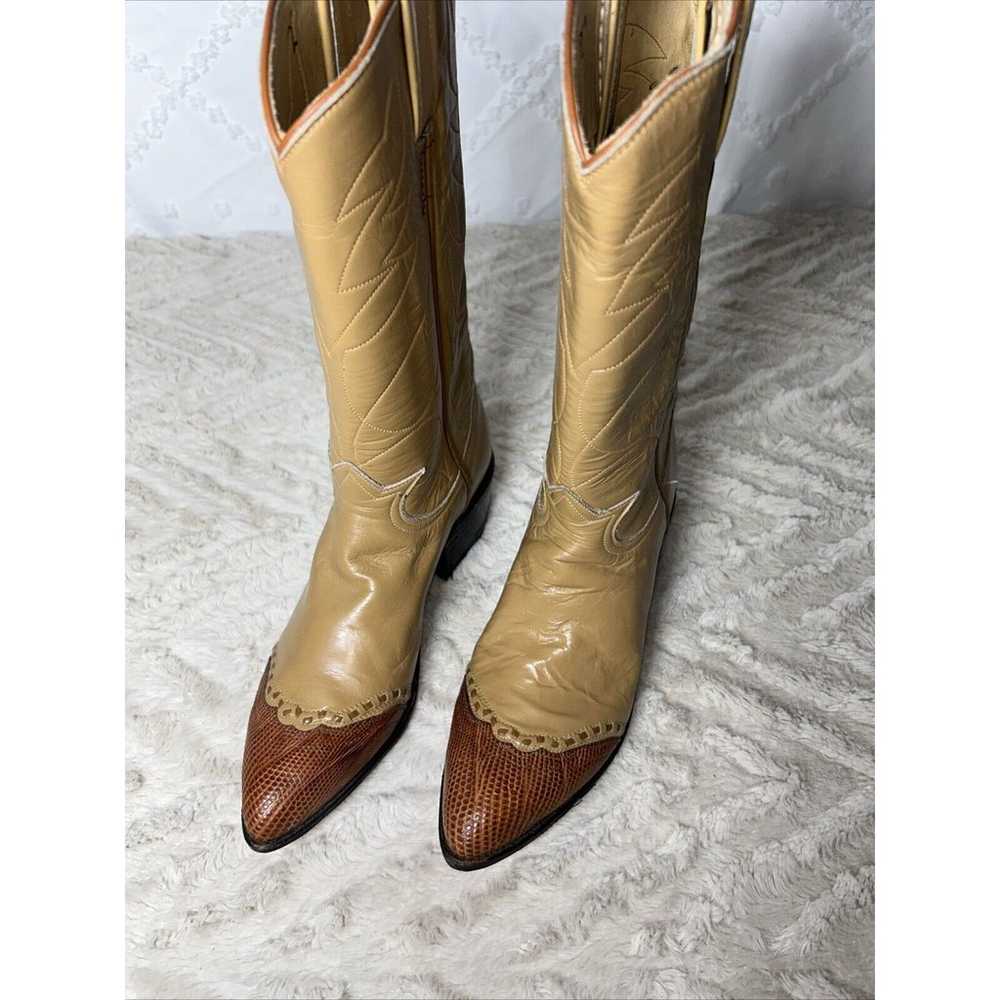 Vintage TONY LAMA Tan Leather Exotic Pointed Toe … - image 2