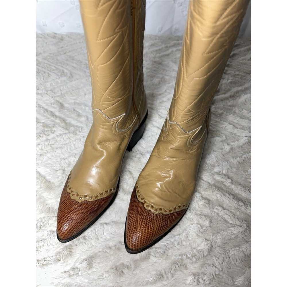 Vintage TONY LAMA Tan Leather Exotic Pointed Toe … - image 3