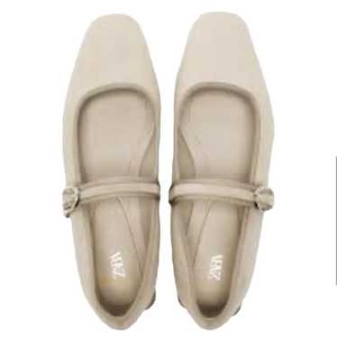 ZARA Suede Maryjane Flats Beige Tan Ballet 37 7