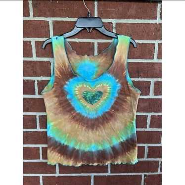 Vintage Y2K Santiki Heart Sequin Tie Dye tank wet… - image 1