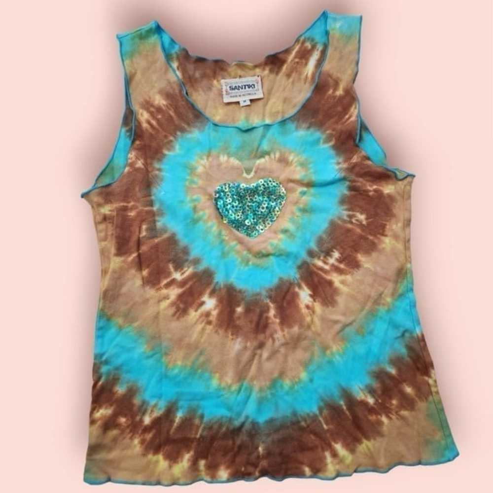 Vintage Y2K Santiki Heart Sequin Tie Dye tank wet… - image 2