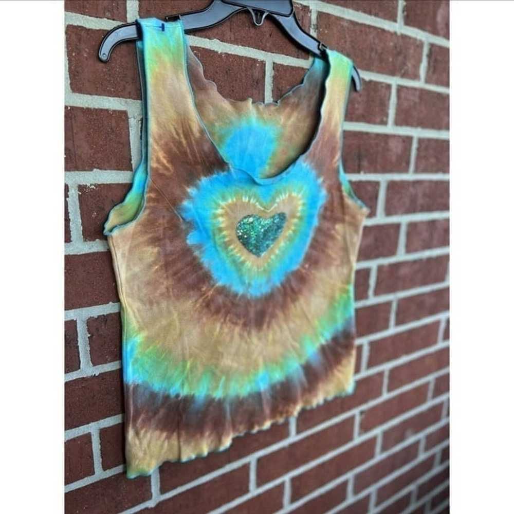 Vintage Y2K Santiki Heart Sequin Tie Dye tank wet… - image 4